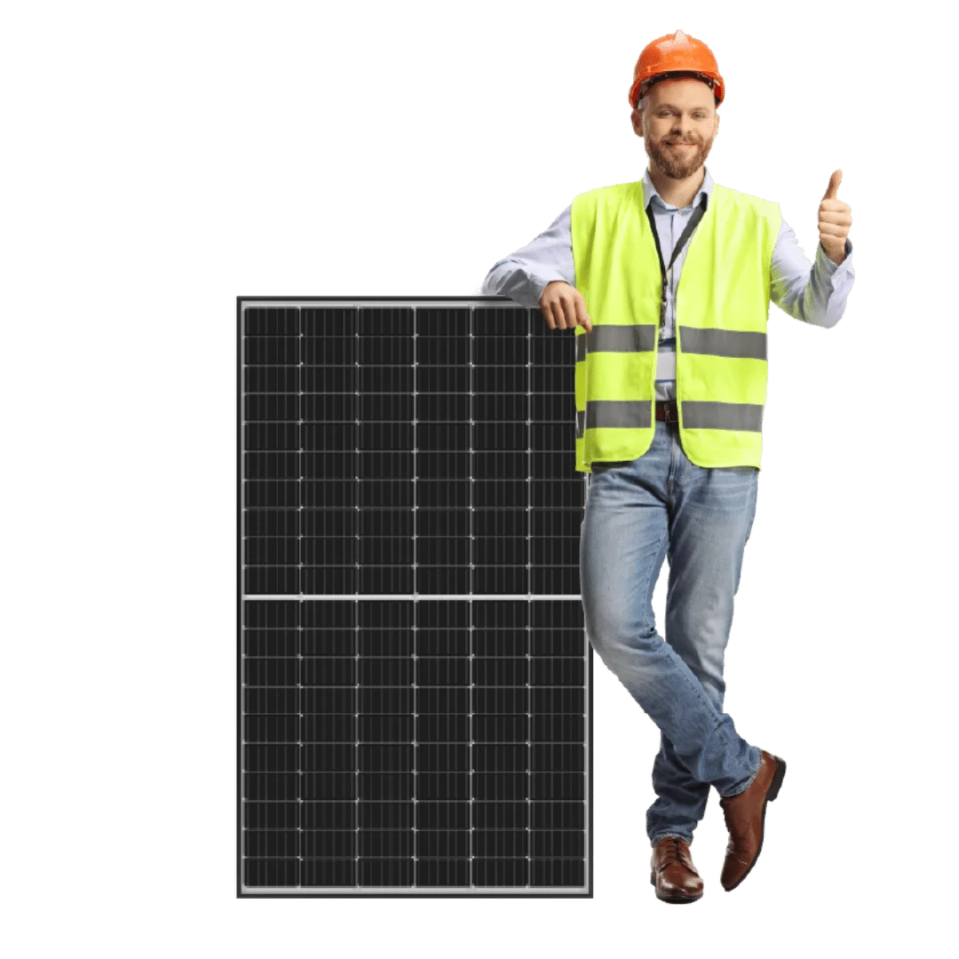 HP Energy | PPA For SA Homes An electrician holding and standing besides a solar panel